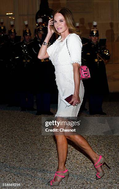 Former model Rosalie van Breemen arrives to attend a state dinner with French President Francois Hollande, Queen Maxima of the Netherlands and King...