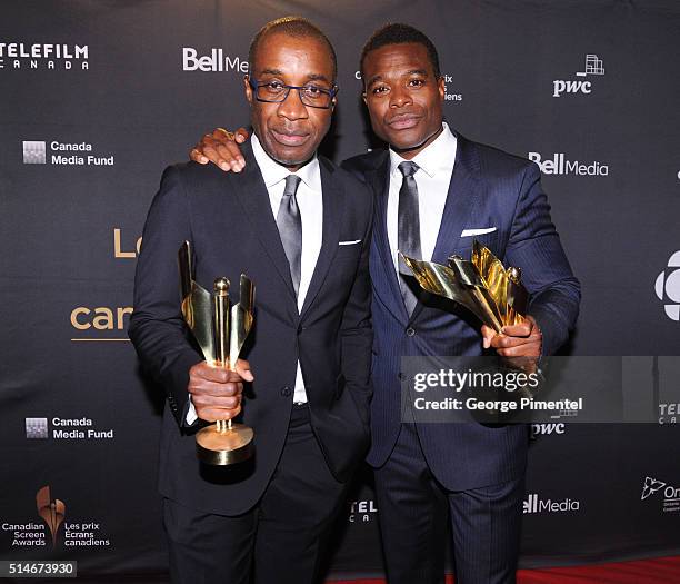 Filmmaker Clement Virgo and actor Lyriq Bent attend the Canadian Screen Awards at Westin Harbour Castle Hotel on March 9, 2016 in Toronto, Canada.