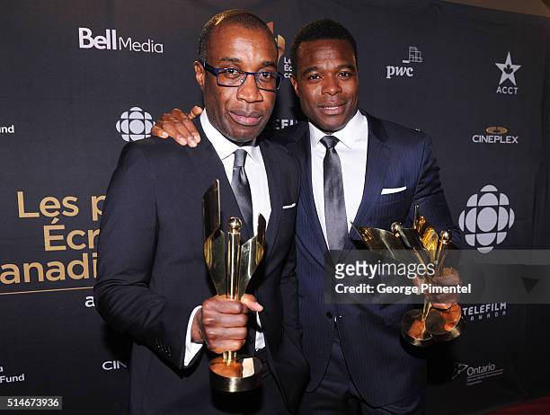 Filmmaker Clement Virgo and actor Lyriq Bent attend the Canadian Screen Awards at Westin Harbour Castle Hotel on March 9, 2016 in Toronto, Canada.