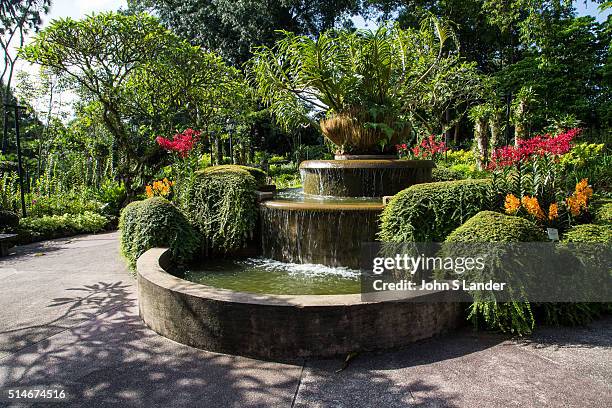 Tiger Orchid Fountain at National Orchid Garden - - Singapore has been a center for orchid breeding since the 1930s. Some of the garden's hybrids...