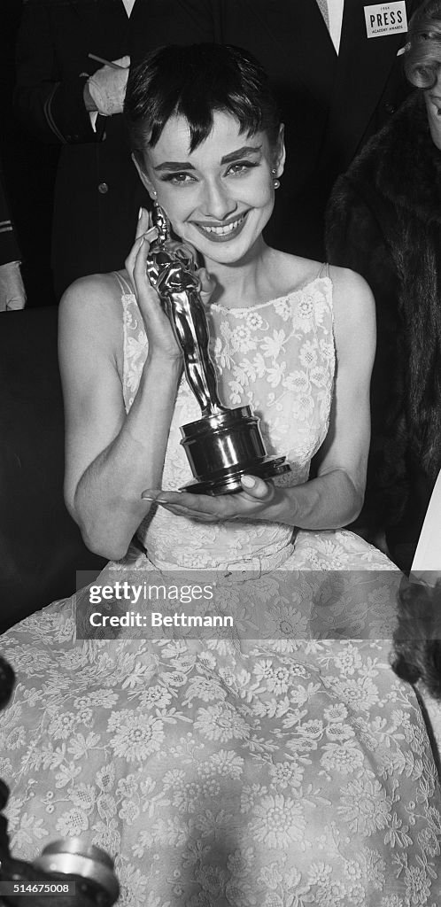 Audrey Hepburn Holding Oscar