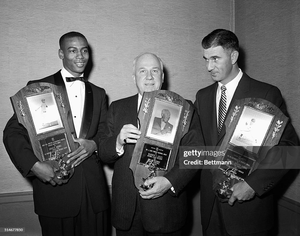 Professional Baseball Award Winners Holding Awards