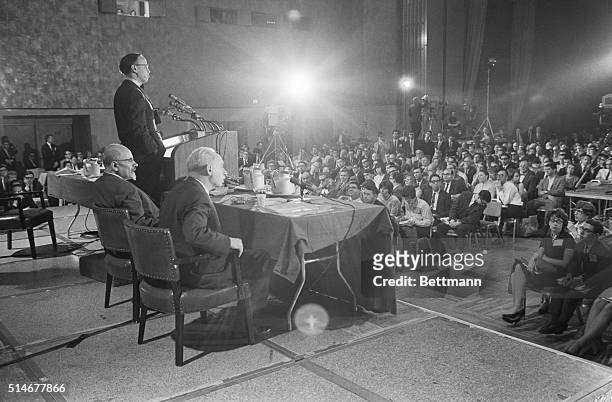 Washington, D.C.: Scene at Sheraton Park Hotel during a "Teach-In" debate on President Johnson's policy in Viet Nam which was hooked into college...