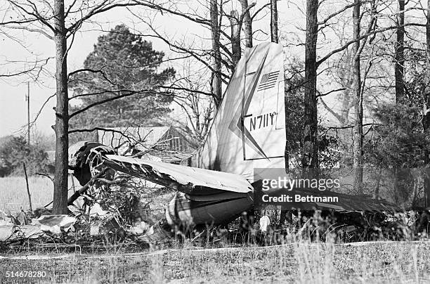The debris of a DC-3 plane, that crashed carrying Fifties music and sitcom star Rick Nelson, lays in a field at DeKalb, Texas.