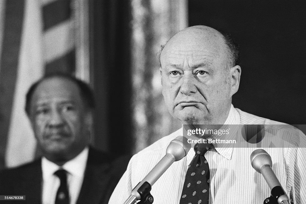 New York Mayor Ed Koch Addressing Press