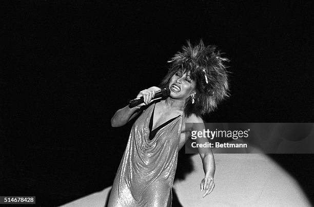 Tina Turner sings one of her hits at the 1985 Grammy Awards.