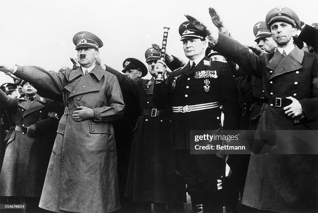 Hitler And Comrades Saluting During Song