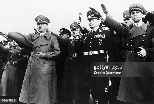 Berlin, Germany: German people laud Hitler as Fuehrer of the United German Empire including Austria. Thousands lined his path through streets in...