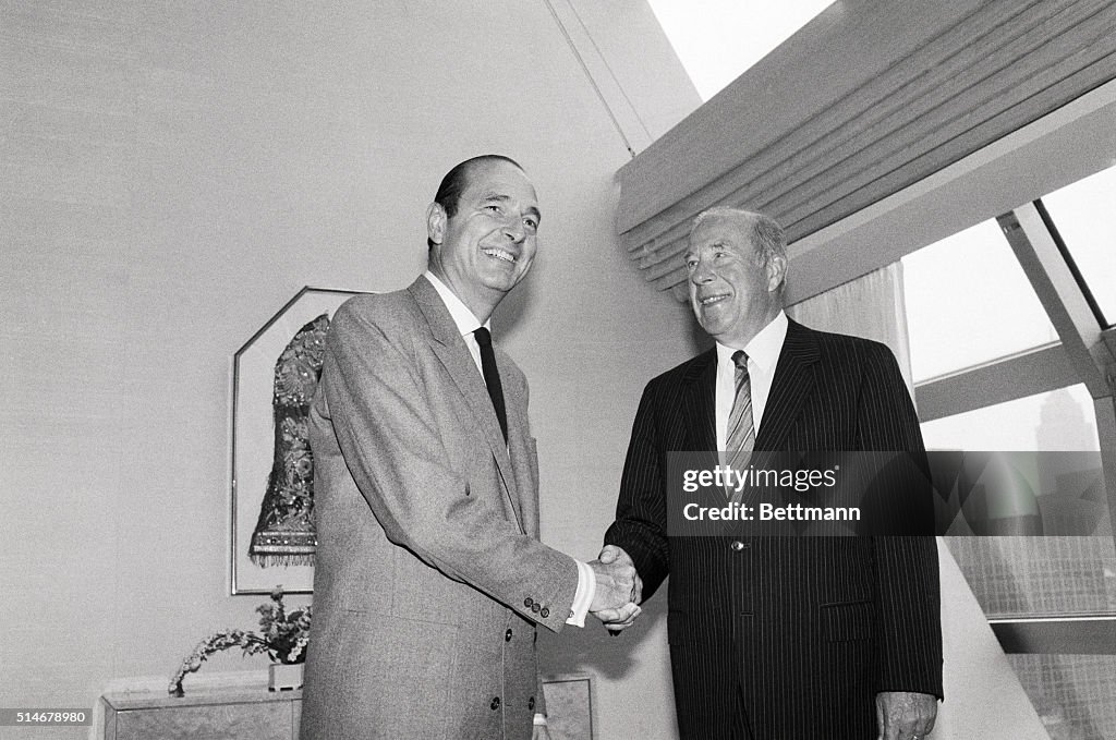 Jacques Chirac Greets George Shultz