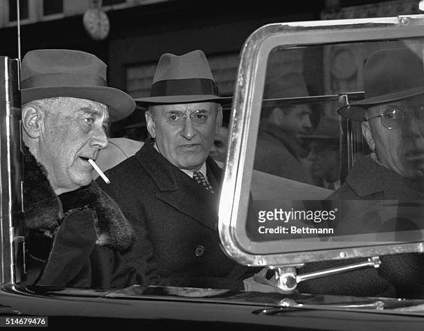Finishing his current presidential campaign for reelection in traditional style, President Roosevelt, left, accompanied by Secretary of the Treasury,...