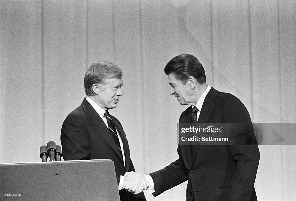 President Carter and Ronald Reagan Shake Hands During Debates