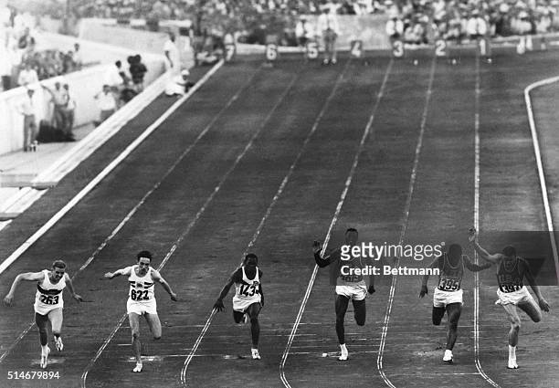 German sprinter Armin Hary wins the 100-meter dash in the Rome Olympics of 1960.
