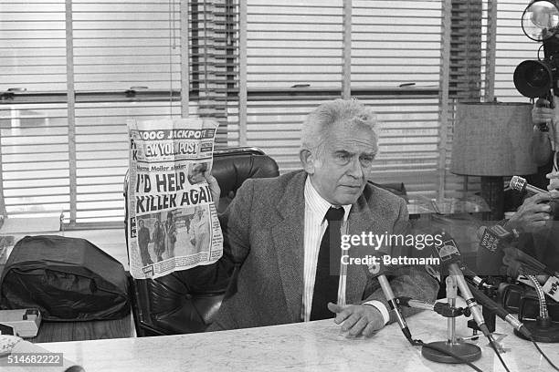 Writer Norman Mailer holds a press conference to announce his libel suit against the New York Post for its reporting his work with jailhouse author...