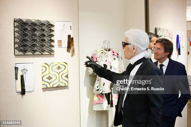 Karl Lagerfeld and Pietro Beccari attend Palazzo FENDI And ZUMA Inauguration on March 10, 2016 in Rome, Italy.