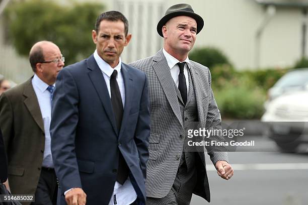 Former Black Caps Dion Nash and Adam Parore arrive at the funeral service for Martin Crowe on March 11, 2016 in Auckland, New Zealand. Former New...