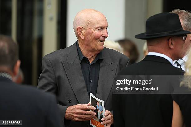 Les Mills arrives at the funeral service for Martin Crowe on March 11, 2016 in Auckland, New Zealand. Former New Zealand cricketer Martin Crowe...