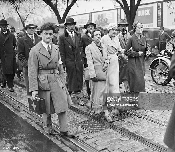 Ruby Bates, one of the two original alleged "victims" in the Scottsboro case walks in a march for the accused. In the Scottsboro case nine young...