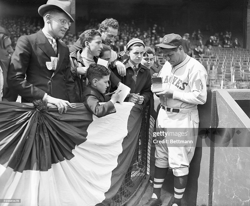 Babe Ruth Signing Autographs for Fans