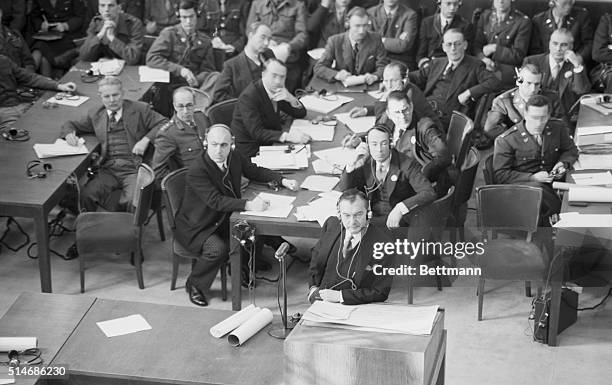 Nuremberg, Germany: U.S. Prosecutor Robert H. Jackson speaks against Defense Counsel's motion that the case against Krupp Von Bonlen be dismissed in...