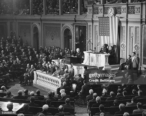 Washington, DC: General view of the House Chamber Jan. 6 as President Truman delivered his state of the union message before a joint session of...