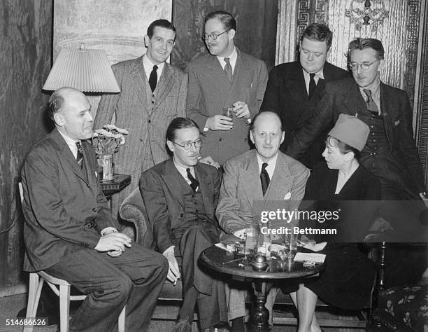Fritz Foord, Wolcott Gibbs, Frank Case, and Dorothy Parker and Alan Cambell, St. Clair McKelway, Russell Maloney and James Thurber attend a cocktail...