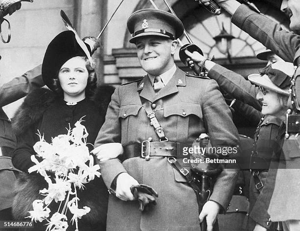 London, England: Randolph Churchill, son of Winston Churchill, First Lord of the British Admiralty, and his bride, the Honorable Pamela Digby,...