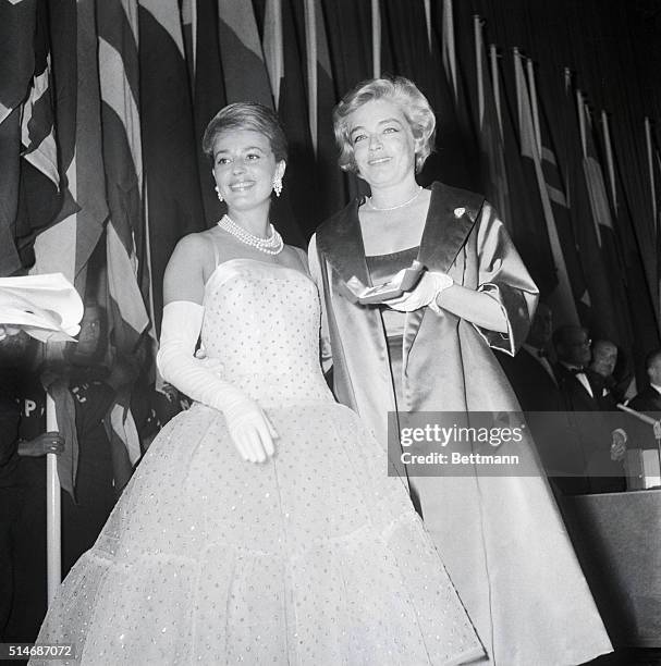 Cannes, France: French actress Jeanne Moreau congratulates French actress Simone Signoret on her first prize at the Cannes Film Festival, for best...