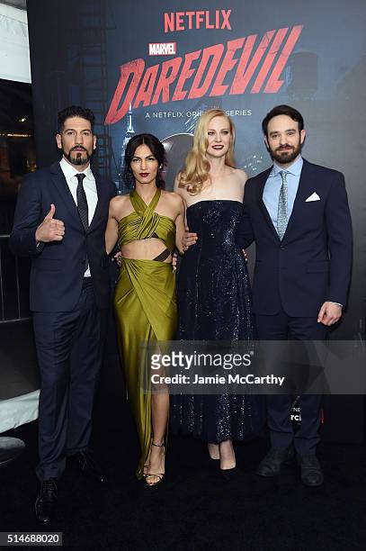 Actors Jon Bernthal, Elodie Yung, Deborah Ann Woll, and Charlie Cox attend the "Daredevil" Season 2 Premiere at AMC Loews Lincoln Square 13 theater...