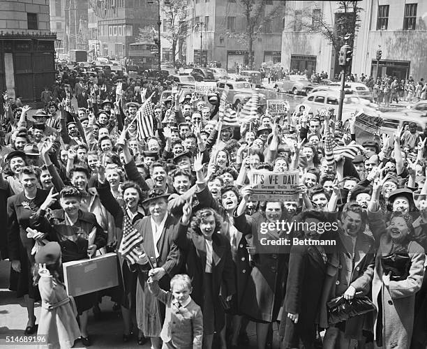 New York, NY: V-E Day Celebration. Crowd Scene.