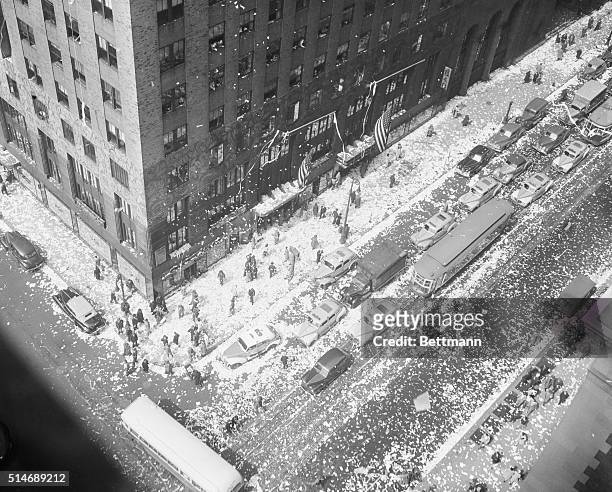 New York, NY: Ticker tape covering the ground on V-E Day.