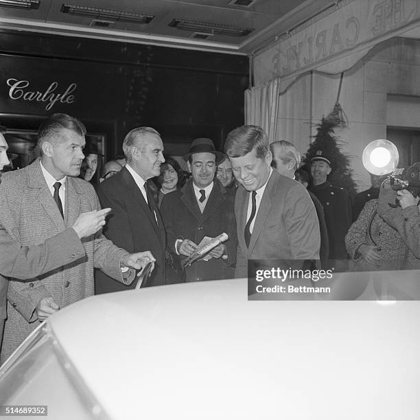 President Elect Kennedy leaves the Carlyle Hotel.