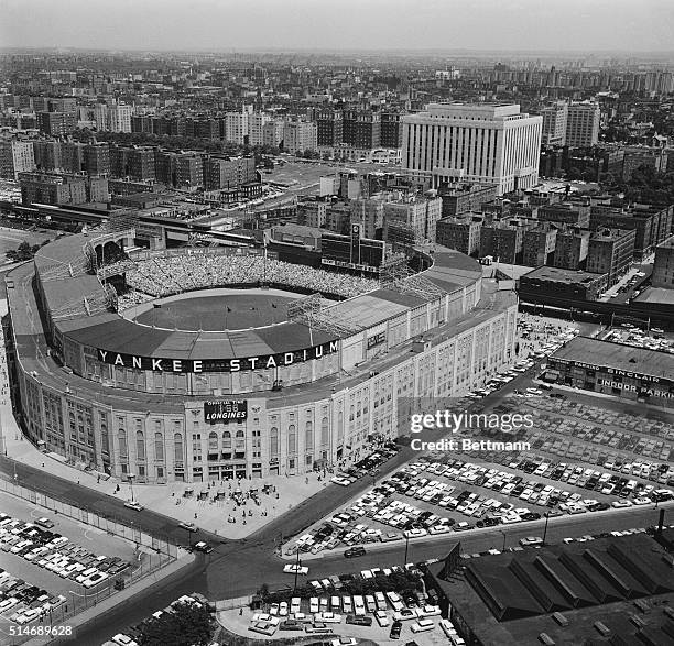 New York: Aerial view of Yankee Stadium, Fourth of July.