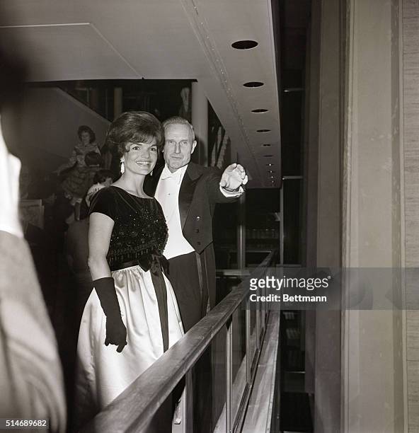 New York, NY: Jacqueline Kennedy with John D. Rockefeller, III, at the opening of the Philharmonic Hall at Lincoln Center.