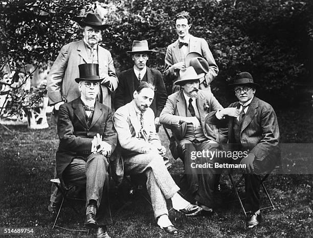 Here is a noteworthy group of some of the most prominent men of letters of England and Ireland at the Garden party. Fronyt row: Seated Senator...