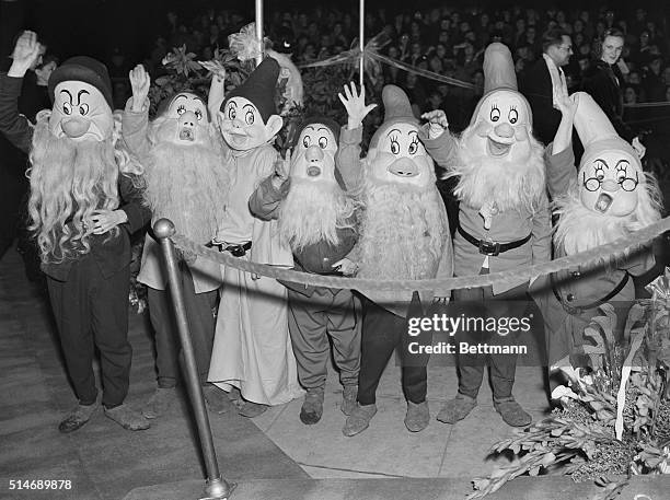 Characters at the premier of the 1937 film Snow White and Seven Dwarfs.