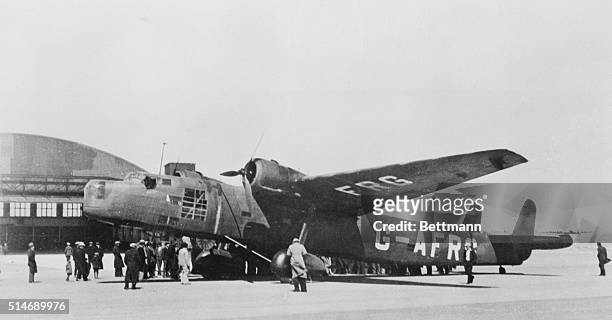 Montreal, Canada: This giant Handley Page Harrow bombing plane was used by British during a series of experiments last winter to determine whether a...