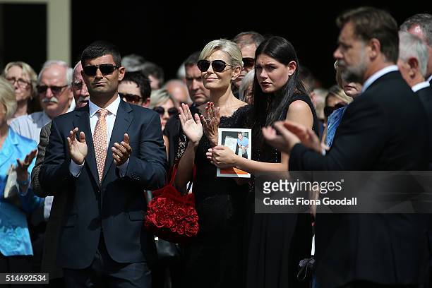Wife Lorraine Downes and family after the funeral service for Martin Crowe on March 11, 2016 in Auckland, New Zealand. Former New Zealand cricketer...
