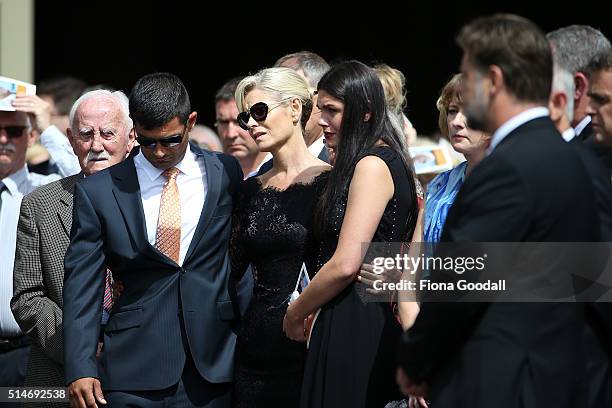 Wife Lorraine Downes and family after the funeral service for Martin Crowe on March 11, 2016 in Auckland, New Zealand. Former New Zealand cricketer...