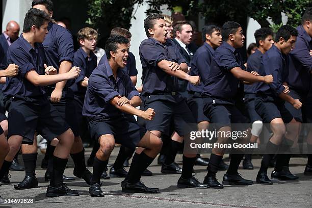 Auckland Grammar students perform a haka after the funeral service for Martin Crowe on March 11, 2016 in Auckland, New Zealand. Former New Zealand...