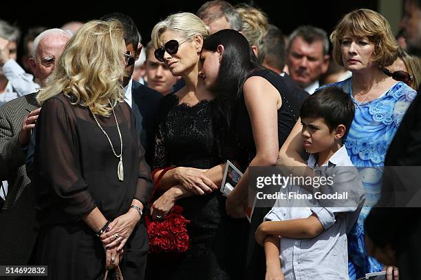 Wife Lorraine Downes and family after the funeral service for Martin Crowe on March 11, 2016 in Auckland, New Zealand. Former New Zealand cricketer...