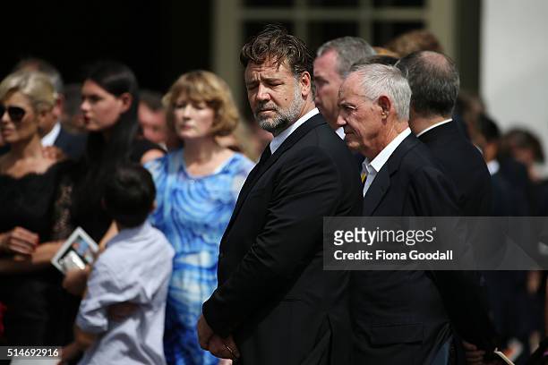 Actor and cousin Russell Crowe after the funeral service for Martin Crowe on March 11, 2016 in Auckland, New Zealand. Former New Zealand cricketer...