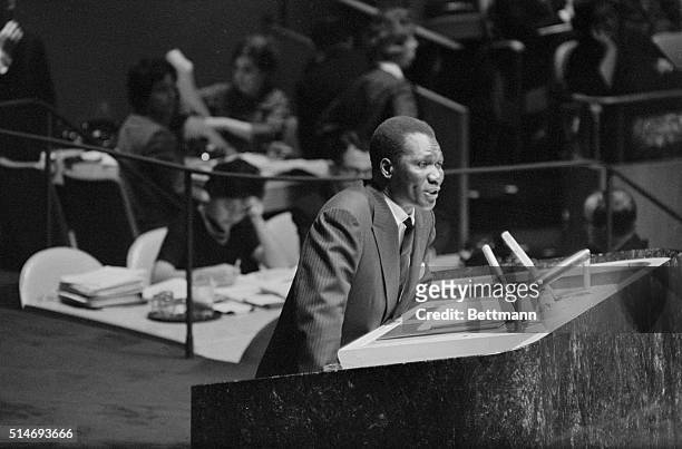 Guinea's President Sekou Toure addresses the General Assembly of the United Nations, complaining about the lack of any permanent representative from...