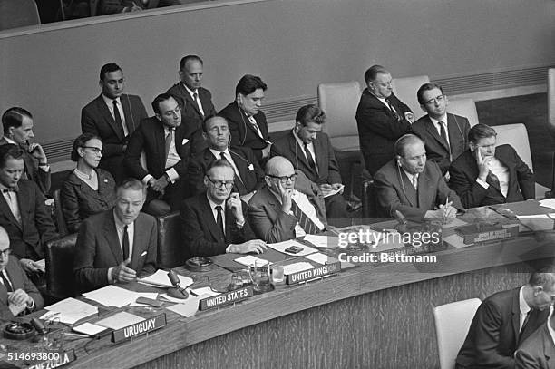 Ambassador to the United Nations Henry Cabot Lodge addresses representatives of 81 other nations at a committee meeting on disarmament. The United...