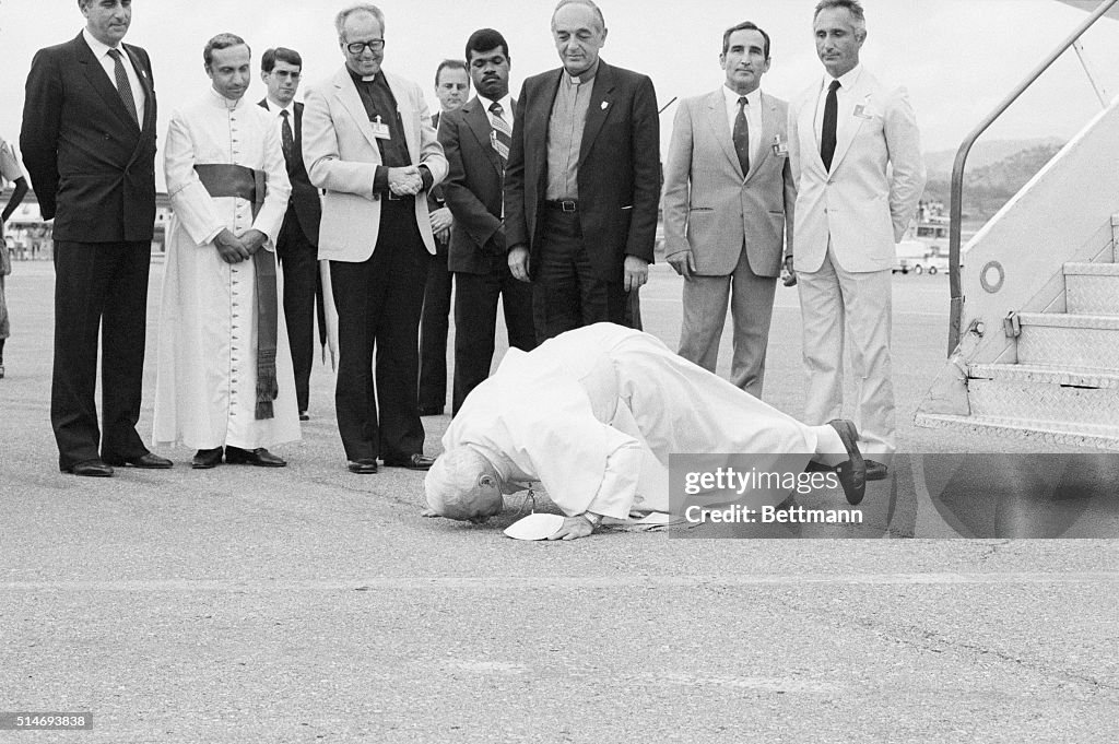 Pope John Paul II Kisses the Ground Upon Arrival