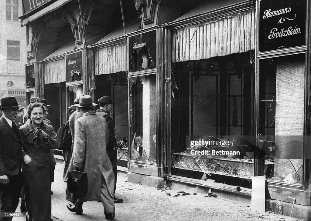 Damaged Jewish Owned Storefront after Kristallnacht Riot