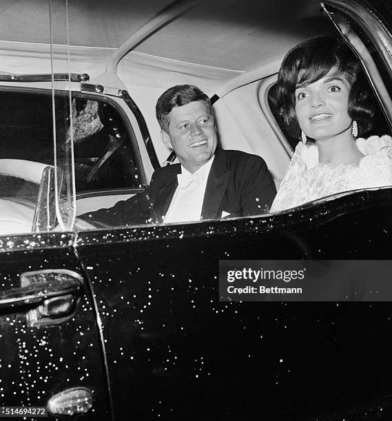 President Kennedy and First Lady Jackie Kennedy leave the Elysee Palace, where they have dined with French President Charles De Gaulle. They return...