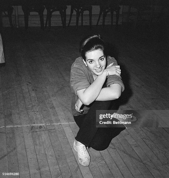 Liza Minnelli at rehearsal for "Best Foot Forward", her first big show, which was a revival of a musical from 1942. 1963.