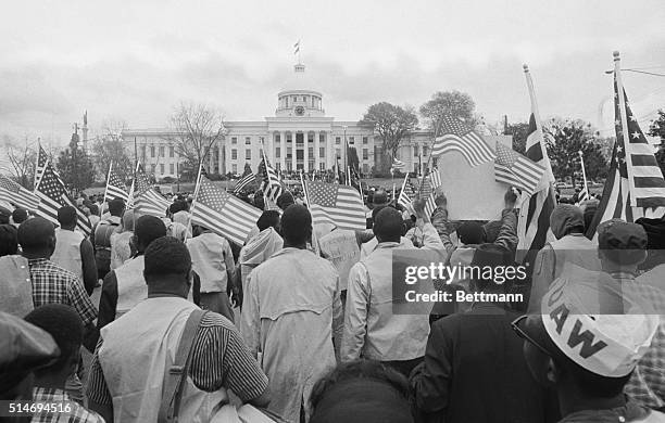 Civil rights marchers arrive at the Alabama State Capitol in Montgomery, Alabama after a 50 mile march from Selma to protest race discrimination in...