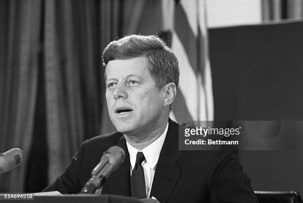 President Kennedy proclaims in a televised speech on October 22 that Cuba has become an offensive Soviet base, capable of destruction. Kennedy...