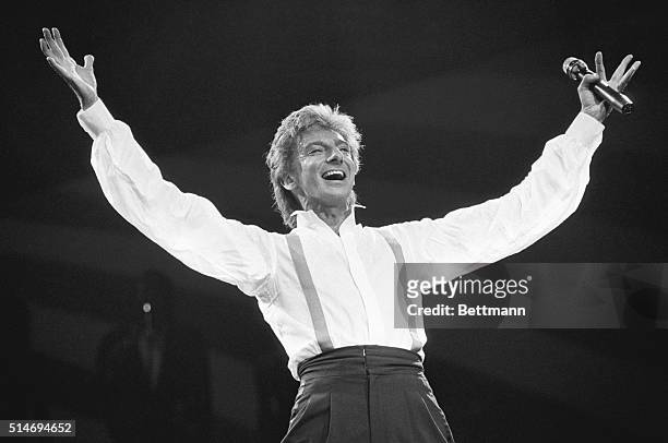 Barry Manilow performs at Radio City Music Hall on New Years Eve 1985.